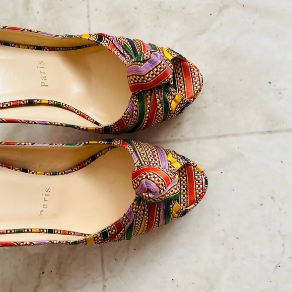 Christian Louboutin Made in Italy Rasta Damas Greissimo Satin Pumps Heels Size 7